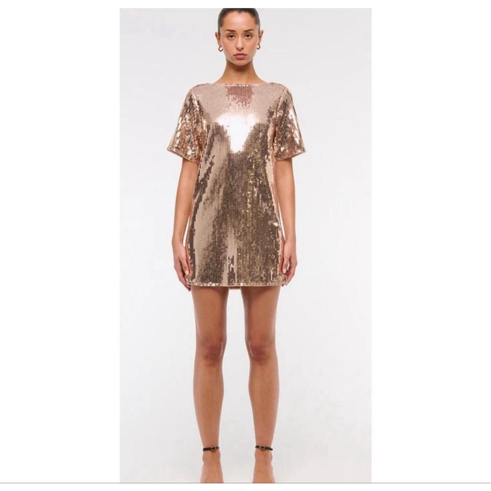 NEW with tags Abercrombie & Fitch Petite Mini Sequin Dress Rose Gold MP